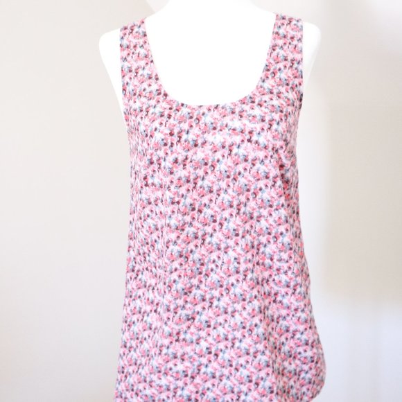 J. Crew Pink Blue Print Tank Cross Strap Back 00 - Picture 1 of 4